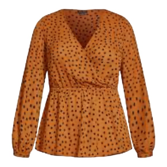 City Chic Women's Size XXL/24 Dotty Caramel and Black Wrap Top - Picture 1 of 12